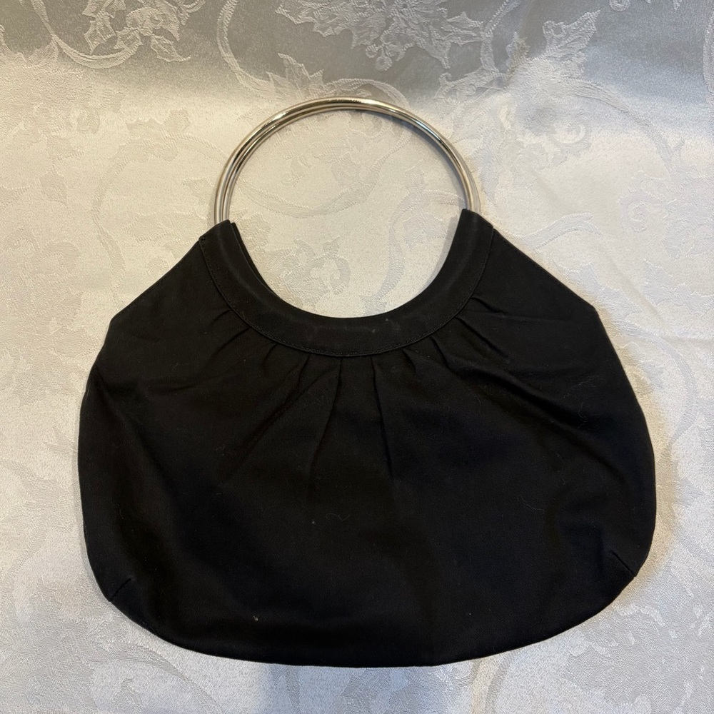 Banana Republic black Cotton purse with large silver handles